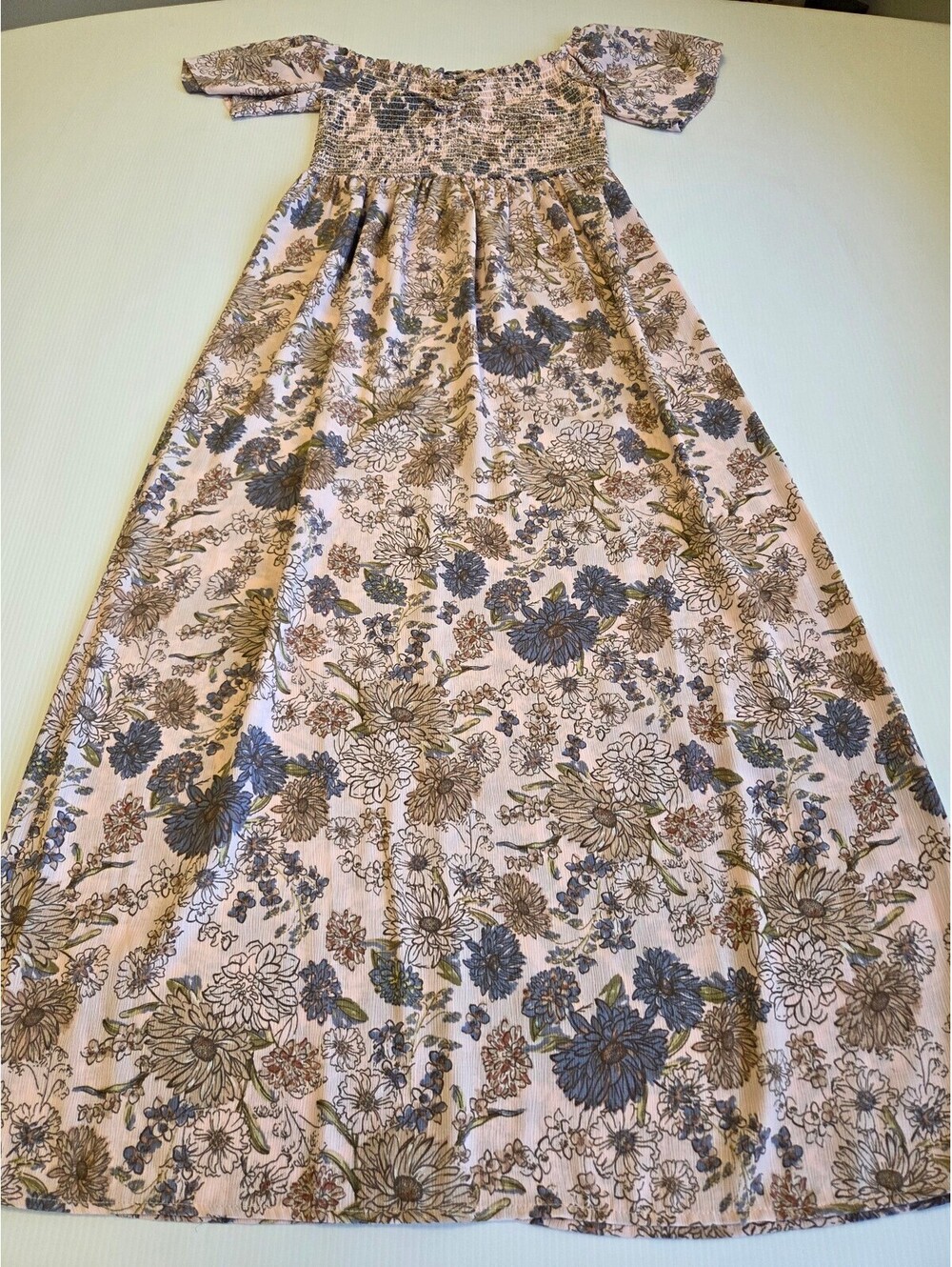 Nevena Rae Women's Floral Maxi Dress with Smocked Bodice & Puff Sleeves, Size L